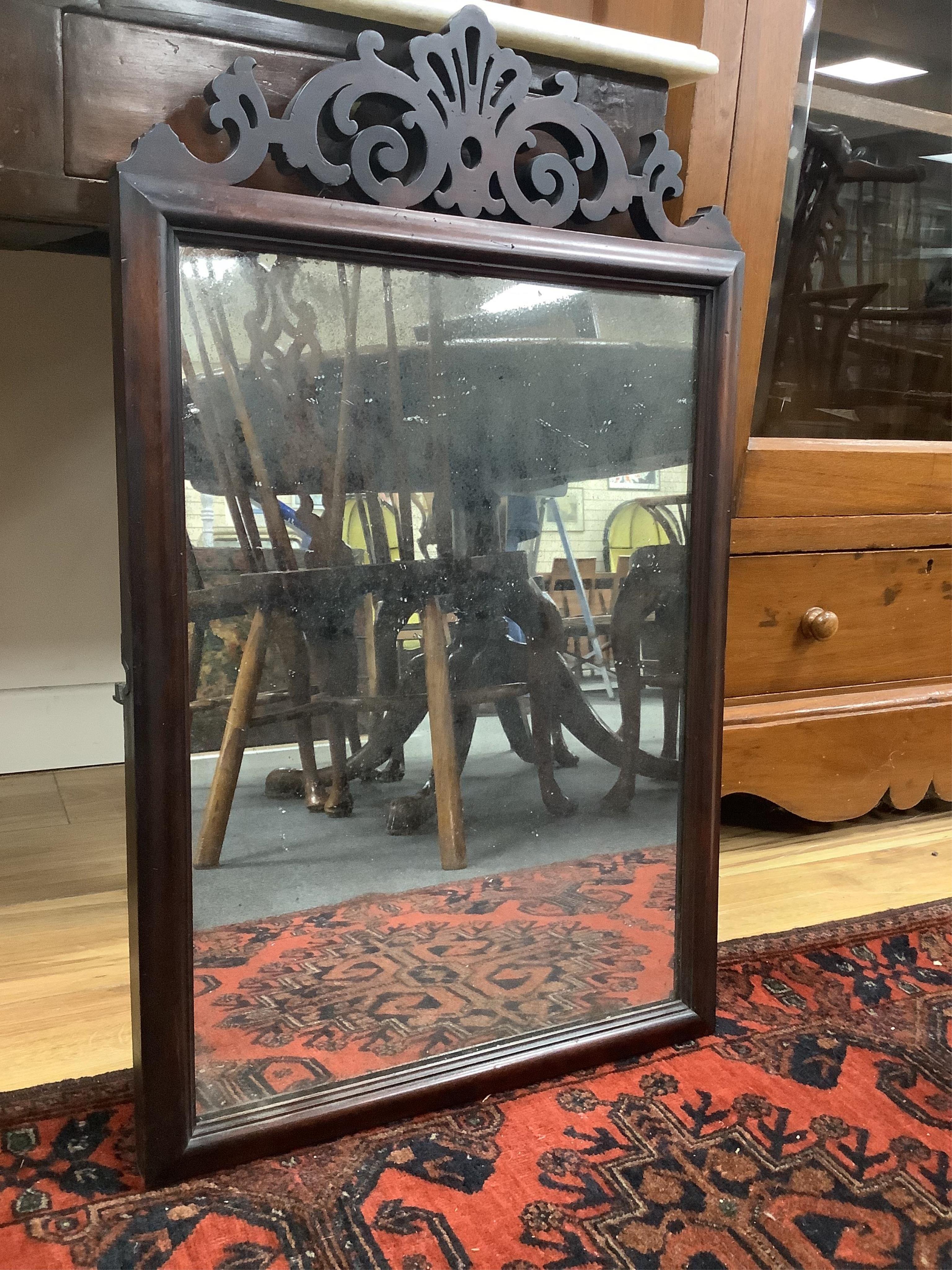 An Anglo Indian teak marbled topped dressing table, width 91cm, depth 58cm, height 164cm and a mahogany mirror. Condition - good